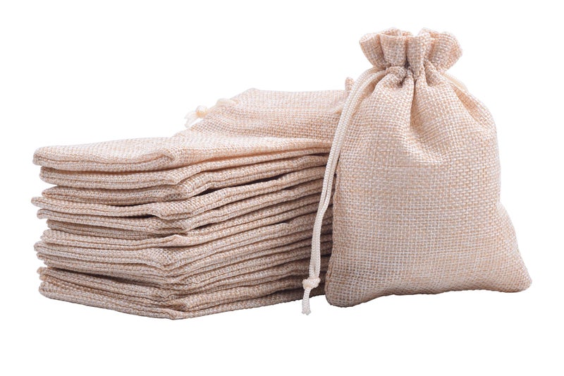 Sansam 50pcs 2.8X3.60 Inch Drawstring Burlap Gift Bags, Small Jute Jewellery Pouches, Tiny Cream Lining Burlap Favor Sacks For Herb, Spices, Jute Treat Bags for Christmas, Wedding, Party - Image 1